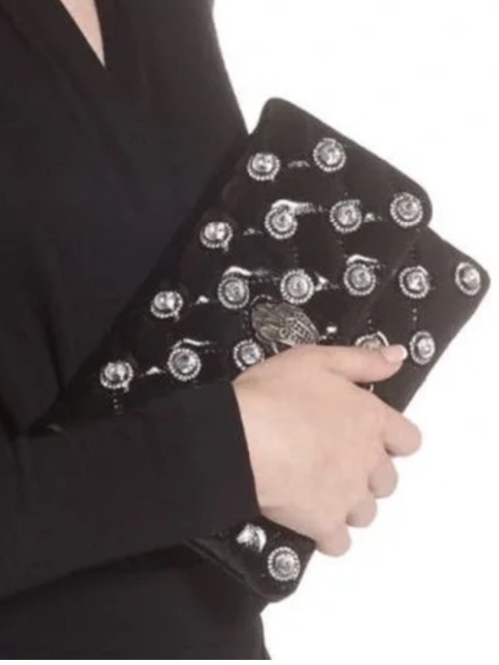 Kurt Geiger Kensington patent leather clutch with silver crystal embellishments
